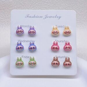 2Pairs Handmade Labubu Earrings w 925 silver Plated posts. Cute Bunny-Girls Gift